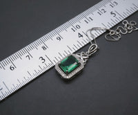 Emerald Necklace - Rectangle Gemstone Sterling Silver 3.5 CT Green Gemstone Pendant White Gold Plated #324