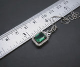 Emerald Necklace - Rectangle Gemstone Sterling Silver 3.5 CT Green Gemstone Pendant White Gold Plated #324
