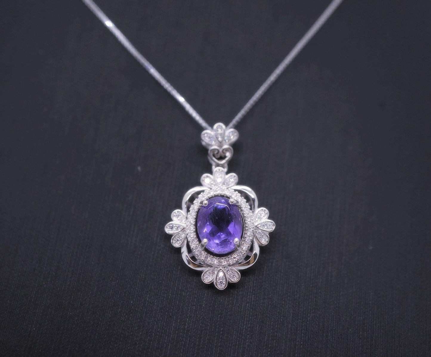 Natural Amethyst Necklace Sterling Silver - Gemstone Flower Of Life , Genuine Purple Gemstone 18KGP February Birthstone #540