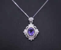 Natural Amethyst Necklace Sterling Silver - Gemstone Flower Of Life , Genuine Purple Gemstone 18KGP February Birthstone #540