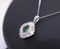 Gemstone Emerald Necklace White Gold plated Sterling Silver Green Gemstone Pendant Double Surround Star Dainty May Birthstone #960