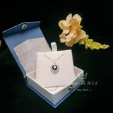 Blue Sapphire Heart Necklace - Double Halo Gemstone Sapphire Pendant - Sterling Silver White Gold Plated 1.8 CT Blue Gemstone Jewelry #389