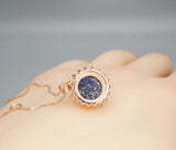 Genuine Lapis Lazuli Necklace Rose Gold Coated Sterling Silver Round Halo Solitaire Princess Diana Style Third Eye Healing Lapis Pendant 373