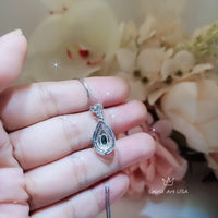 Double Halo Emerald Necklace - Gemstone Teardrop Emerald Pendant - Royal Crown Sterling Silver 18KGP Dainty May Birthstone green #244
