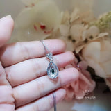 Double Halo Emerald Necklace - Gemstone Teardrop Emerald Pendant - Royal Crown Sterling Silver 18KGP Dainty May Birthstone green #244