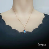 Teardrop Swiss Blue Topaz Necklace - Rose Gold coated Sterling Silver December Birthstone - 3 ct Blue Topaz Necklace #719
