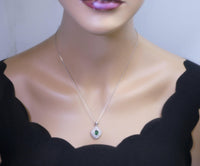 Gemstone Emerald Necklace White Gold plated Sterling Silver Green Gemstone Pendant Double Surround Star Dainty May Birthstone #960