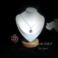 Blue Sapphire Necklace Gemstone Eight Petal Flower Necklace - Snowflake Pendant 18KGP @ Sterling Silver September Birthstone #944