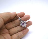 Natural Amethyst Necklace Sterling Silver - Gemstone Flower Of Life , Genuine Purple Gemstone 18KGP February Birthstone #540