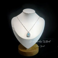 Aquamarine Necklace, Sterling Silver Blue Aquamarine Pendant Gemstone Halo Teardrop Blue Aquamarine Jewelry - March Birthstone - 18kgp #47