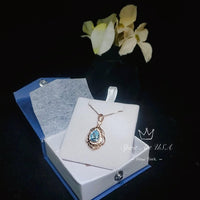 Sky Blue Aquamarine Necklace - Rose Gold Coated sterling Silver Flower Teardrop Large Aquamarine Pendant #639