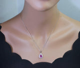 Pink Tourmaline Necklace - Gemstone Teardrop Halo Double Circle Pink Tourmaline Pendant Jewelry #374