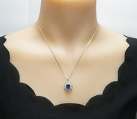 Large Tanzanite Necklace Gemstone Lotus Solitaire 3 CT Blue Gemstone Pendant December Birthstone White Gold plated #712
