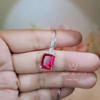 Ruby Necklace Sterling Silver - Dainty Rectangle 4.5 CT Red Ruby Gemstone Pendant Jewelry White Gold Coated #623