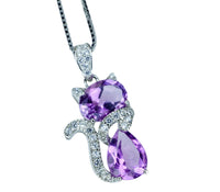 Natural Amethyst Necklace - Sterling Silver Cat Pendant- Purple Stone Gemstone Kitty Kitten Jewelry Crown Chakra Healing #221