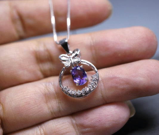 Amethyst Necklace Sterling Silver - Genuine Dangle February Birthstone Mini Butterfly Natural Amethyst Jewelry Pendant 1037