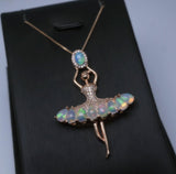 Genuine Ethiopian Opal Necklace Ballet Dancing Girl Rose Gold Sterling Silver Dancer Bridal Wedding Opal Jewelry #833