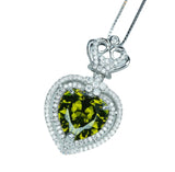 Large Green Peridot Heart Necklace - Full Sterling Silver Made Double Halo Green Heart Peridot Pendant #840