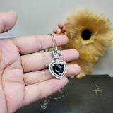Black CZ Sterling Silver Necklace Large Black Heart Necklace Full 925 Sterling Silver Made 1054