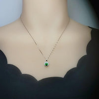 Minimalist Green Diopside Necklace Sterling Silver Sunflower Princess Diana Style Tiny Green Gemstone Pendant 1102