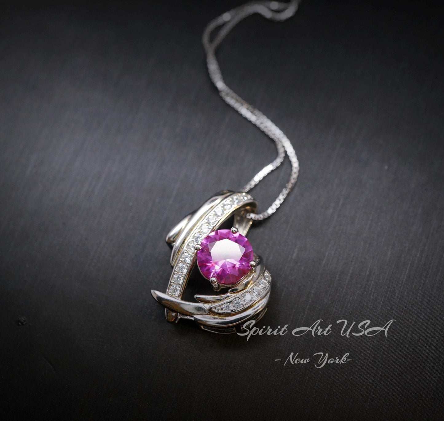 Pink Tourmaline Necklace - Protective Angel Wing Necklace - 18KGP @ Sterling Silver - Store Exclusive Design - Angel Wing Pink Pendant #877