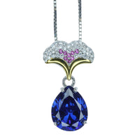 Pear Tanzanite Necklace - Ginkgo biloba 18KGP Sterling Silver - Large Teardrop 3.5 CT Tanzanite Pendant - Gemstone Leaf Jewelry #823