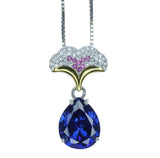 Pear Tanzanite Necklace - Ginkgo biloba 18KGP Sterling Silver - Large Teardrop 3.5 CT Tanzanite Pendant - Gemstone Leaf Jewelry #823