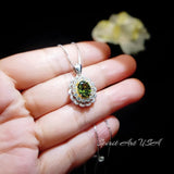 Double Gemstone Halo Peridot Necklace - White Gold coated Sterling Silver Created Green Gemstone Jewelry #677