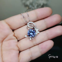 Round Tanzanite Necklace - Sterling Silver Butterfly Necklace - December Birthstone - 18KGP - Lab Created Energic Tanzanite Pendant #548