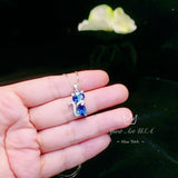 Cat Blue Sapphire Necklace, Kitty Cat Blue Sapphire Pendant Gemstone White Gold Plated Sterling Silver Pets Lover Jewelry #219