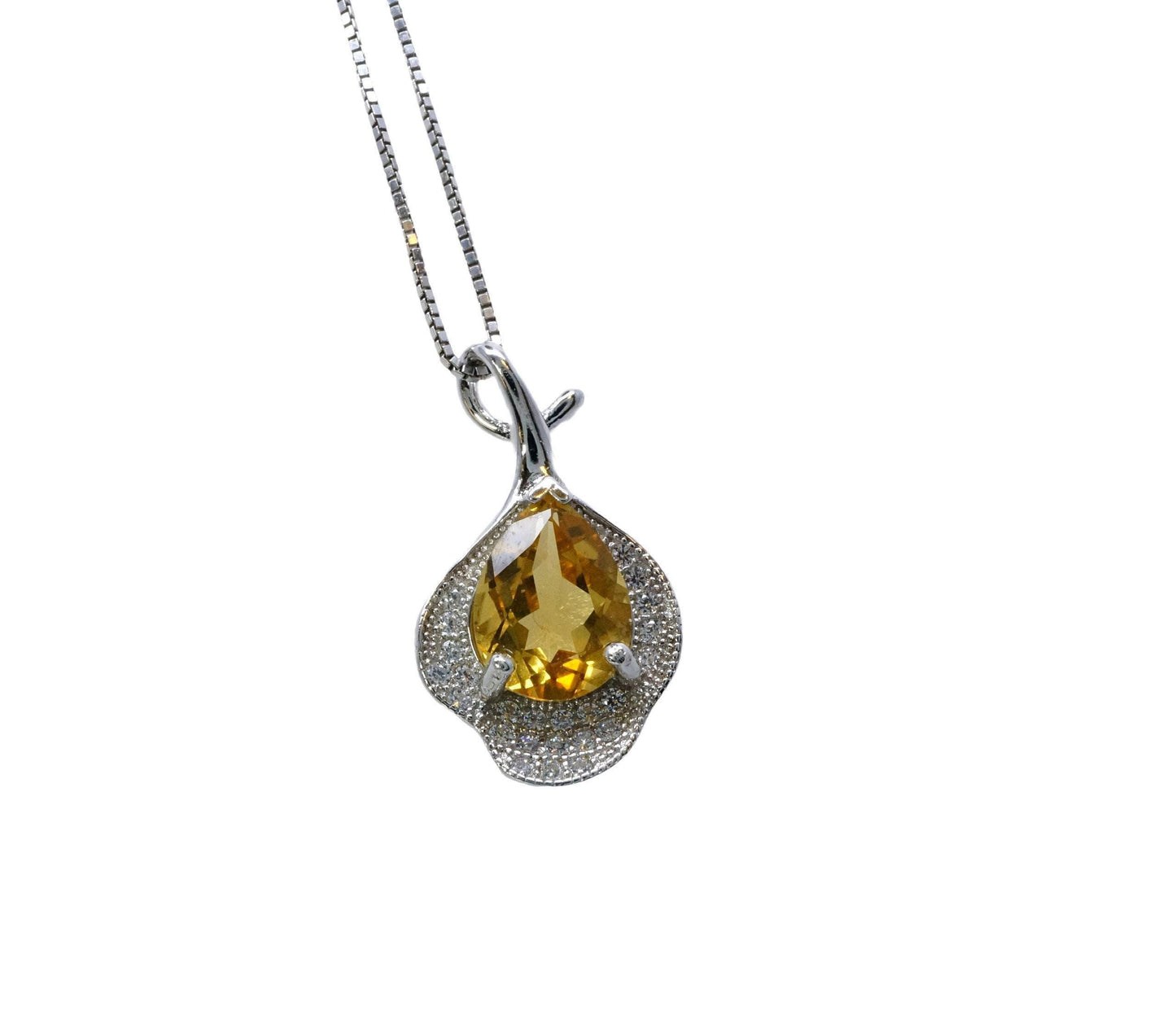 Genuine Citrine necklace - Sterling Silver Leaf Pendant - 18kgp - Teardrop Pear Cut Natural Citrine Pendant Jewelry - Simple Style #482