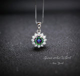 Tiny Sunflower Mystic Topaz Necklace - Gemstone Surround Princess Diana Style Minimalist Rainbow Mystic Topaz Pendant 035