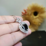 Black CZ Sterling Silver Necklace Large Black Heart Necklace Full 925 Sterling Silver Made 1054