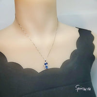 Cat Blue Sapphire Necklace, Kitty Cat Blue Sapphire Pendant Gemstone White Gold Plated Sterling Silver Pets Lover Jewelry #219