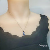 Cat Blue Sapphire Necklace, Kitty Cat Blue Sapphire Pendant Gemstone White Gold Plated Sterling Silver Pets Lover Jewelry #219