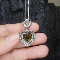 Large Green Peridot Heart Necklace - Full Sterling Silver Made Double Halo Green Heart Peridot Pendant #840