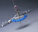 Opal Necklace - sterling silver - Sim Gemstone - 18KGP - White Blue Opal Pendant - Ballerina Ballet Dancing Girl - Dancer Jewelry #832