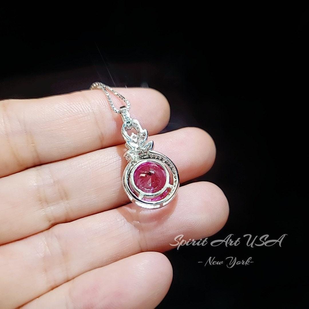 Pink tourmaline Round Cut Dimond Circle White gold Sterling silver 10mm Pink Tourmaline Jewelry #951