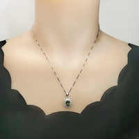 Double Gemstone Halo Peridot Necklace - White Gold coated Sterling Silver Created Green Gemstone Jewelry #677