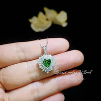 Double Halo Emerald Heart Necklace - Full Sterling Silver - May Birthstone - Tiny Green Gemstone Emerald Jewelry -18KGP #294