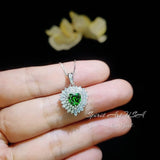 Double Halo Emerald Heart Necklace - Full Sterling Silver - May Birthstone - Tiny Green Gemstone Emerald Jewelry -18KGP #294