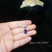 Pear Tanzanite Necklace - Ginkgo biloba 18KGP Sterling Silver - Large Teardrop 3.5 CT Tanzanite Pendant - Gemstone Leaf Jewelry #823