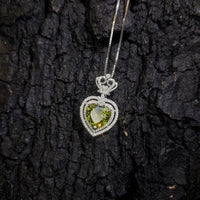 Large Green Peridot Heart Necklace - Full Sterling Silver Made Double Halo Green Heart Peridot Pendant #840