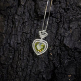 Large Green Peridot Heart Necklace - Full Sterling Silver Made Double Halo Green Heart Peridot Pendant #840