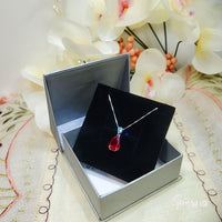 Large Teardrop Ruby Necklace Sterling Silver 6 CT Lab Red Ruby Pendant White Gold Plated Solitaire Red Gemstone Jewelry #699