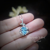 Dainty Sterling Silver Flower Aquamarine Necklace March Birthstone Solitaire High Quality Aquamarine #257