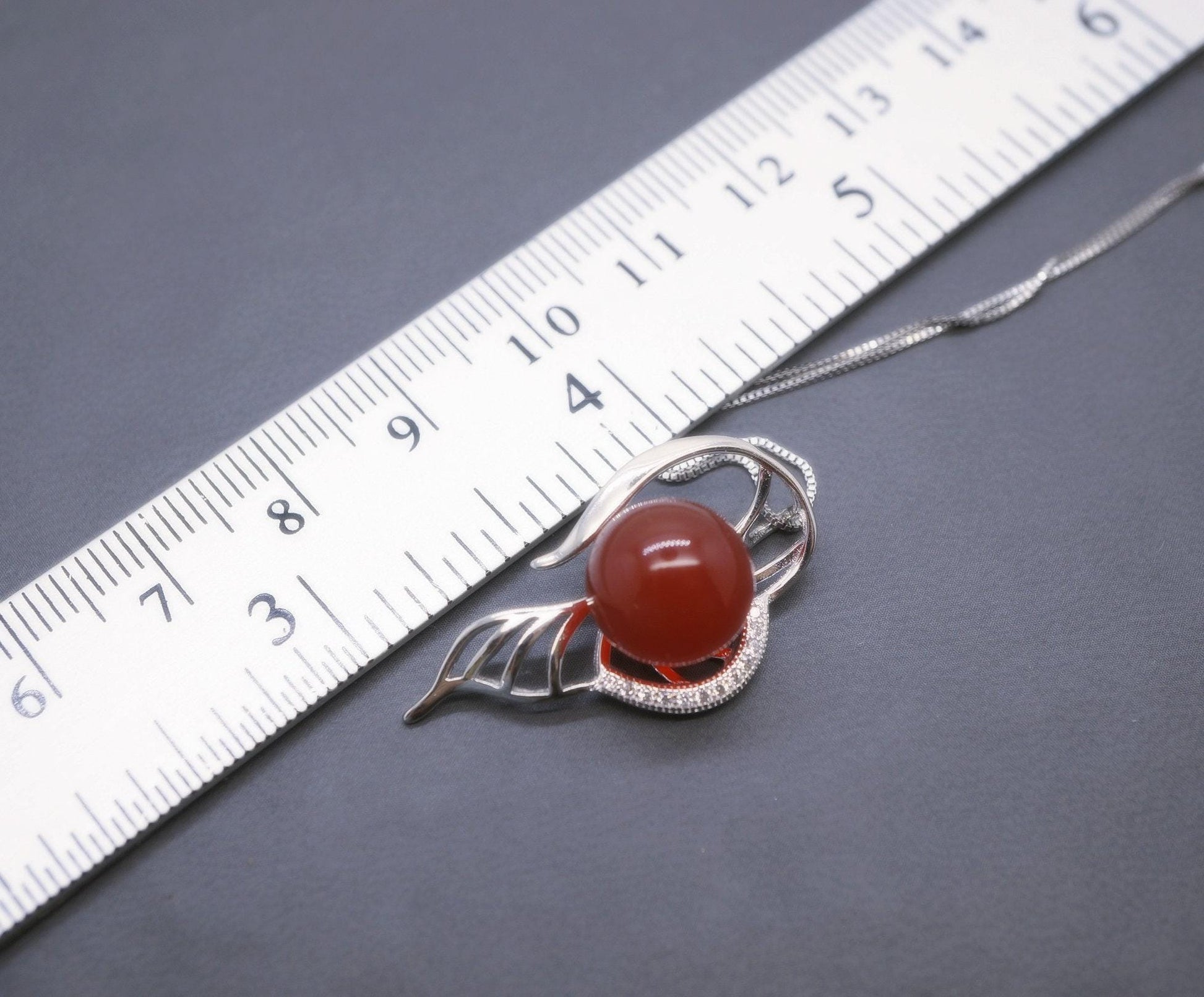Sterling Silver Red Carnelian Necklace 925 Silver Flower Leaf Red Stone Energy Red Carnelian Jewelry #352