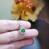 Minimalist Green Diopside Necklace Sterling Silver Sunflower Princess Diana Style Tiny Green Gemstone Pendant 1102