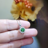 Minimalist Green Diopside Necklace Sterling Silver Sunflower Princess Diana Style Tiny Green Gemstone Pendant 1102
