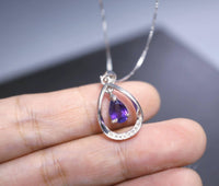 Natural Amethyst Necklace Sterling Silver - Grenuine Teardrop Amethyst Jewelry - February Birthstone 1063